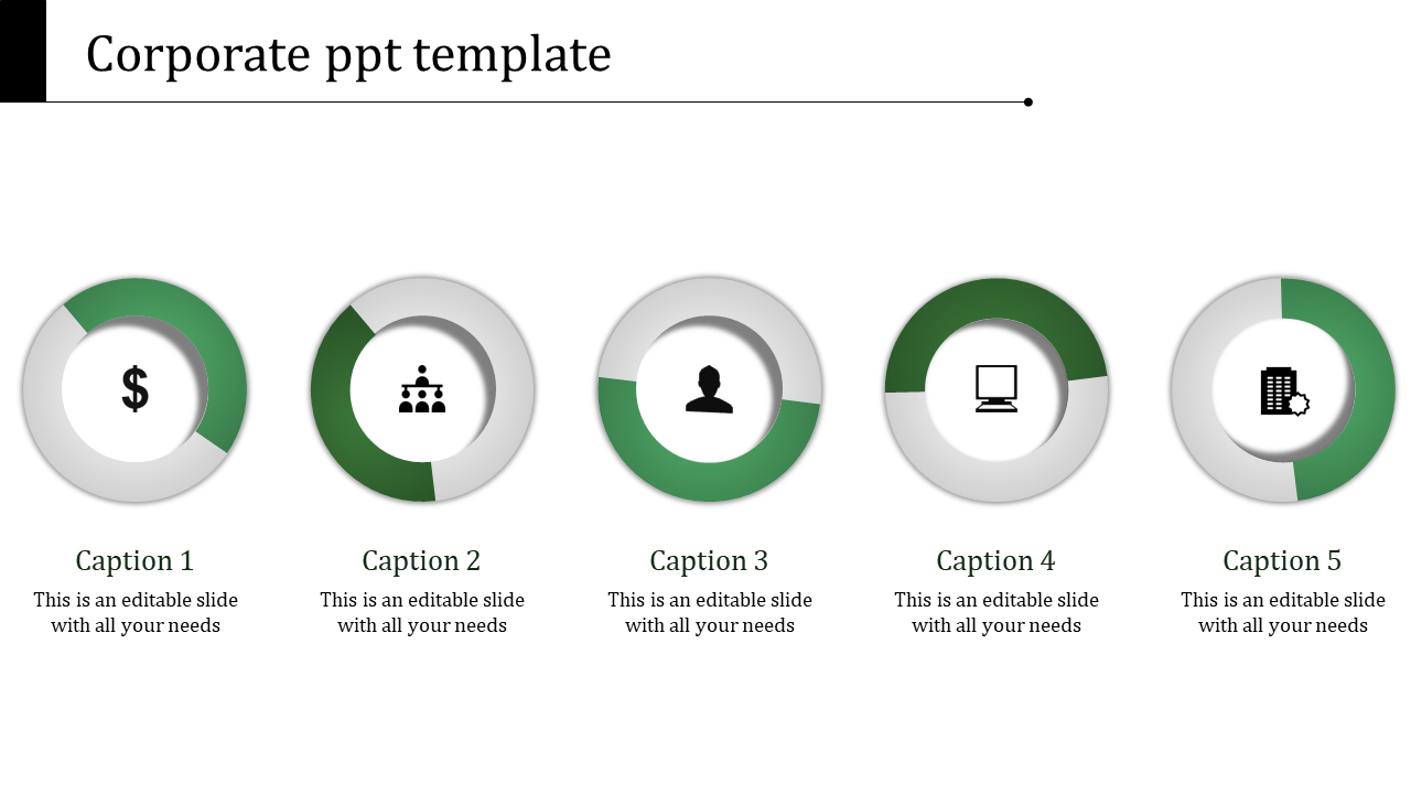 Predesigned Corporate PPT Templates With Five Nodes